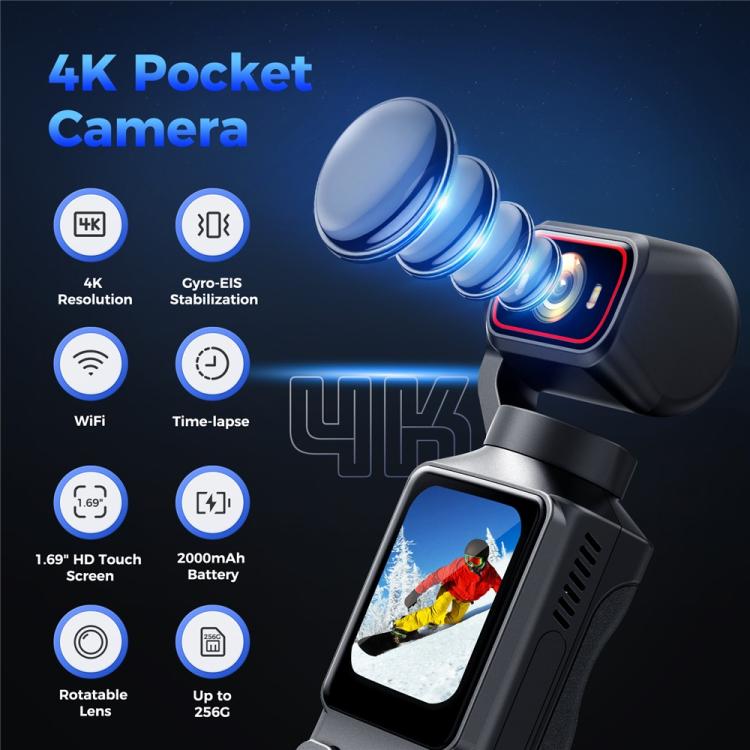 L19 1,69-calowy ekran dotykowy i łączność Wi-Fi Kamera sportowa 4K Stabilizacja obrazu Kamera kieszonkowa VLOG