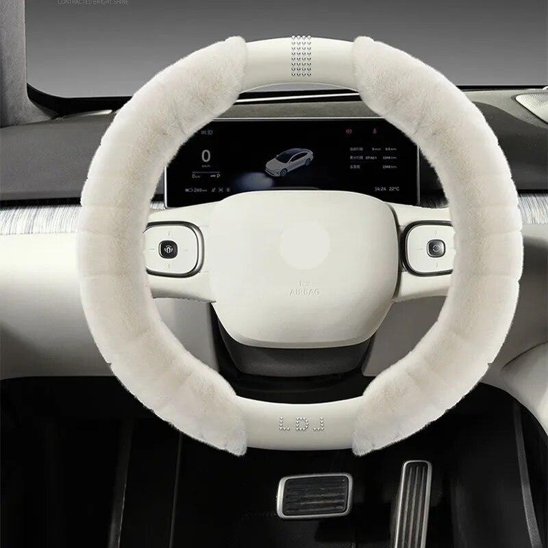 M Universal Diamond Car Soft Plush Steering Wheel Cover Guard Protector Winter Grip O/D Shape Cover Women Girls