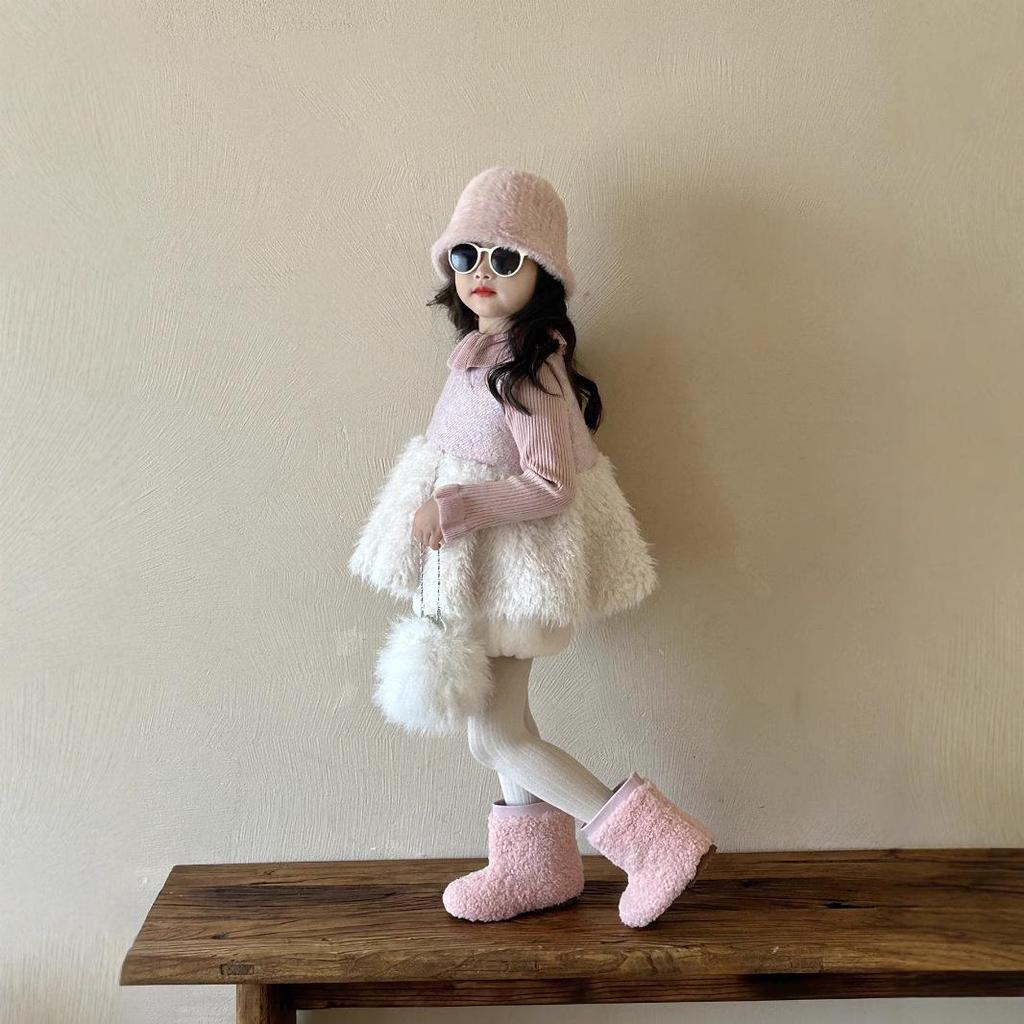 Children's Winter 2024 Korean Plush Vest Skirt - Thickened, Short, for Small and Medium Kids