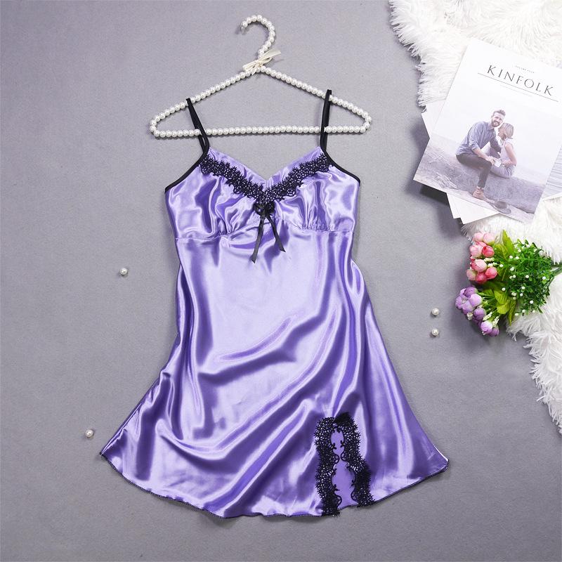 Women's Summer Lace Trim Ice Silk Pajama Set - Cool, Breathable Camisole Nightgown with Short Skirt