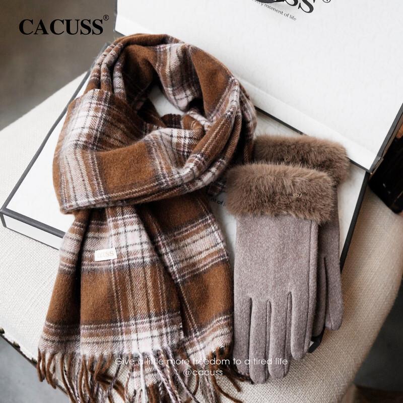 

CACUSS Women s Winter Wool Plaid Scarf & Gloves Gift Set