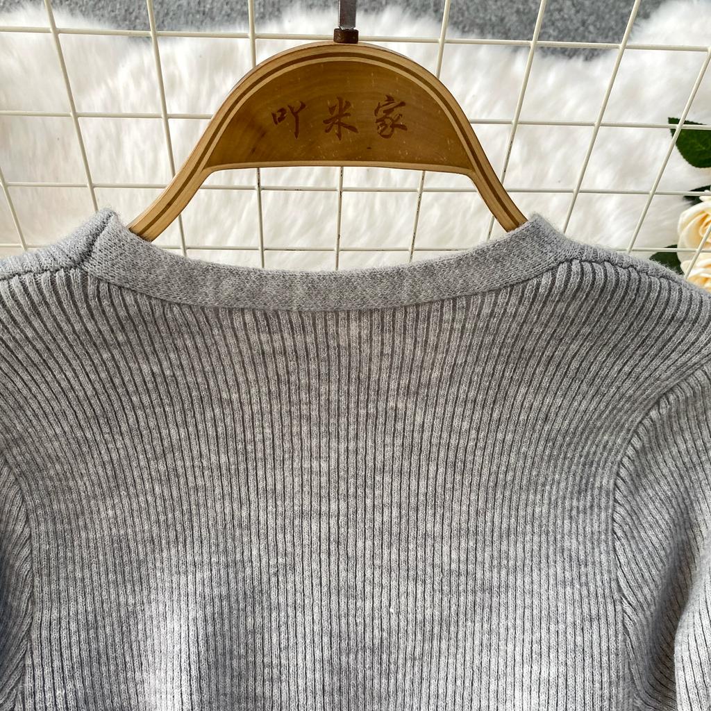 Jesień Wiosna Kobiety Elegancki Sweter Dzianinowy z Dekoltem w Serek Jednorzędowy Długie Sukienki Midi z Rozcięciem