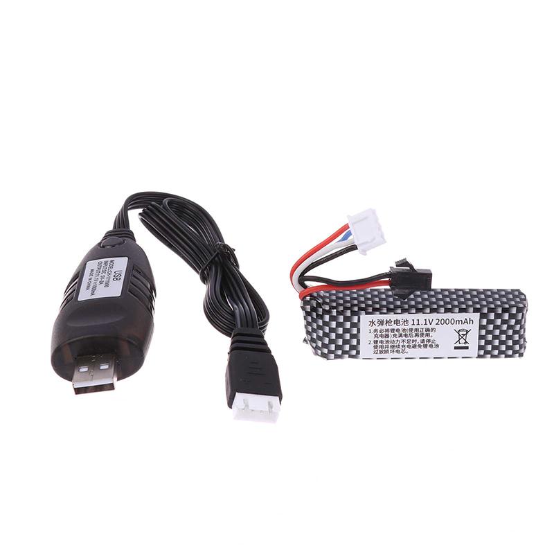 Battery 11.1V 2000Mah Gel Water Bead Blaster Batteries For Splatter Ball With Mini Connector To Sm Plug Charger Cable