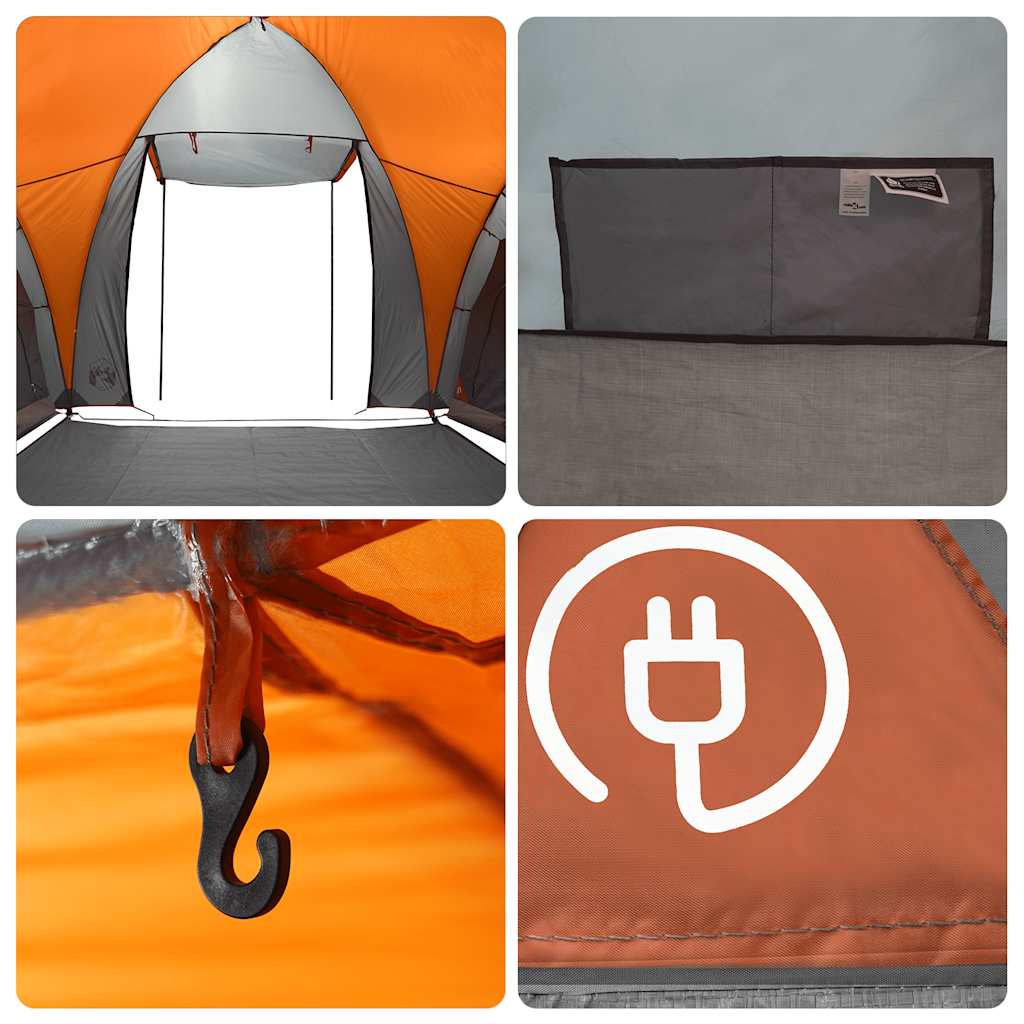 Dome Family Tent for 6 Persons Grey and Orange Waterproof