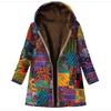Vintage Floral Fleece Jacket for Women Warm Hooded Long Sleeve Coat with Pockets Casual Fashion Zipper Outerwear
