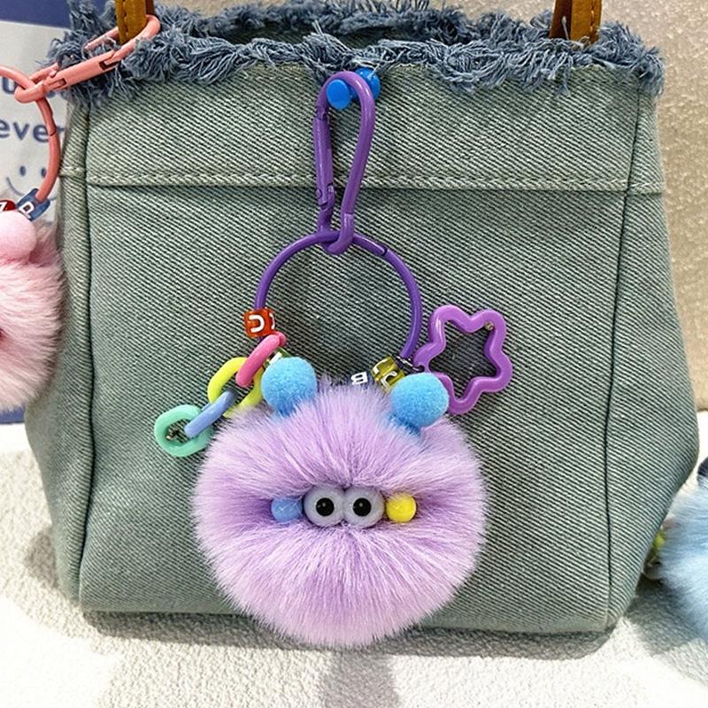 1pc Keyring Cartoon Toy Pendant Gifts Accessories Plush Doll Adorable Small Coal Balls Keychain Bag Ornament