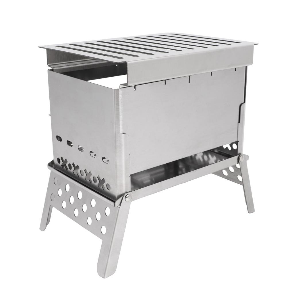 Portable Wood Burning Stove Camping Tent Stove Foldable BBQ Grill with 3 Cooking Modes Stainless Steel for Outdoor Picnic Backpacking