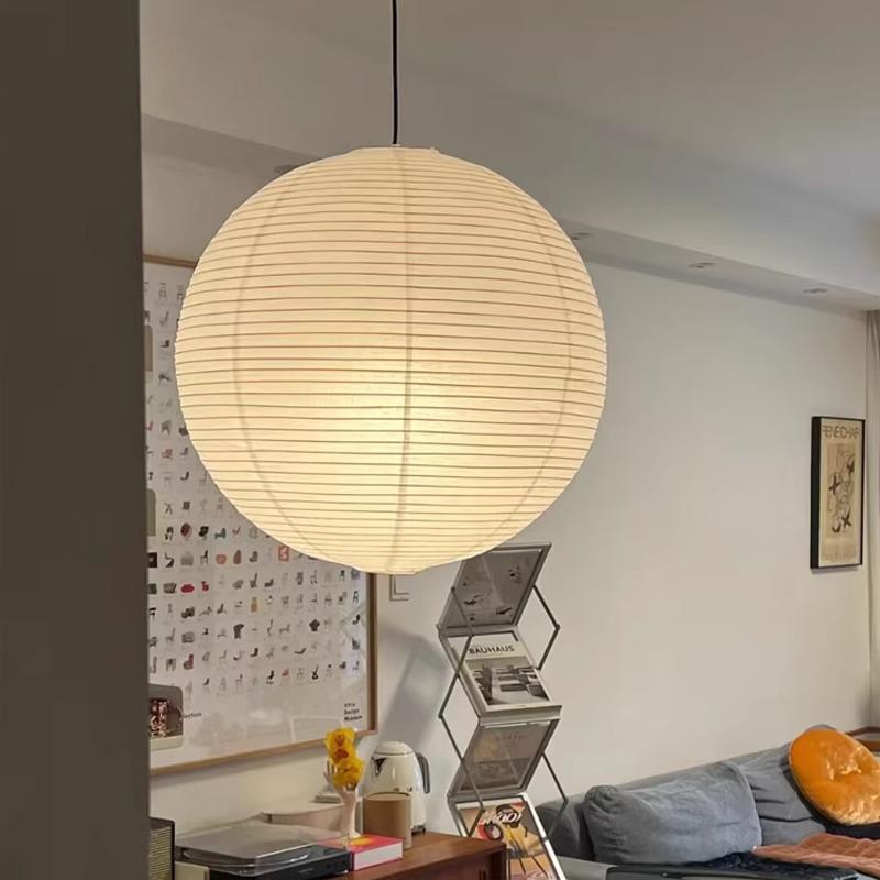 Noguchi Yu Japanese Paper Lantern - Round Pendant Lampshade for Living Room, Dining Room, Cafe, Guesthouse, Clothing Store, Wabi-Sabi Style.