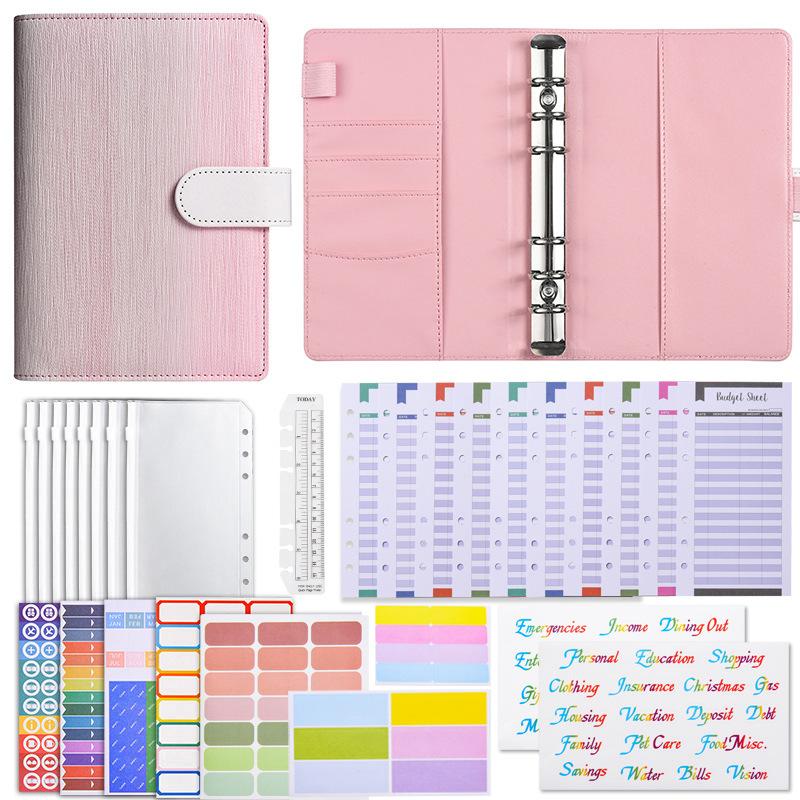 Gradient A6 6-Ring Loose-leaf Budget Binder with Zipper Pockets Cash Envelopes & Stickers for Financial Planning Gift Organizer