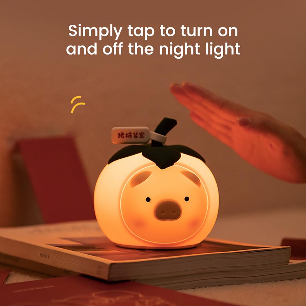 

Cute Persimmon Piggy Night Light Soft Silicone Pig Lamp For Kids Dimmable Animal Portable Kawaii Lamps Bedroom Decoration