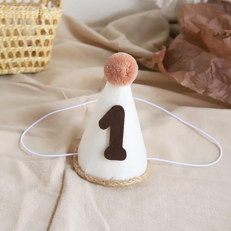 Mori Girl Cream Felt Birthday Hat for Children's 1st Birthday Photoshoot