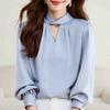 Spring 2025 Fashion New Office Lady Women Blouse Blouses Long Sleeve Blue Satin Blouse Shirt Women Tops Shirts J745