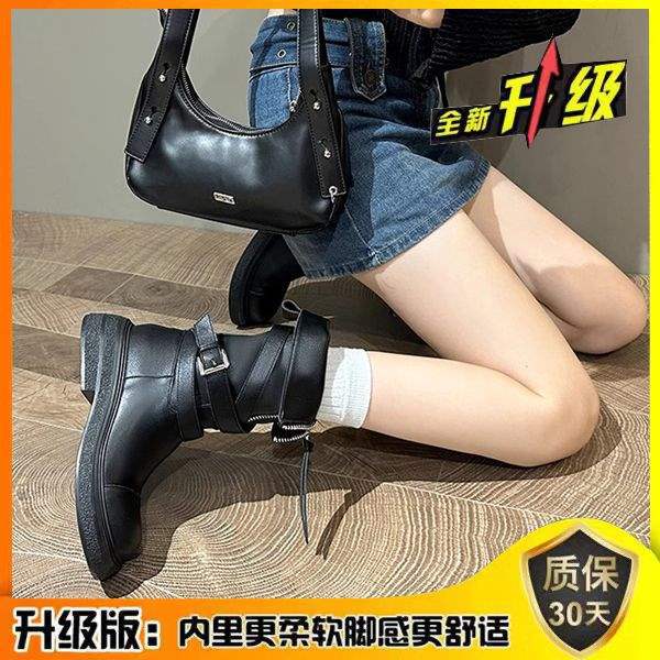Maillard style soft leather fashion boots women's autumn and winter 2025 new belt buckle boots platform knight boots high boots