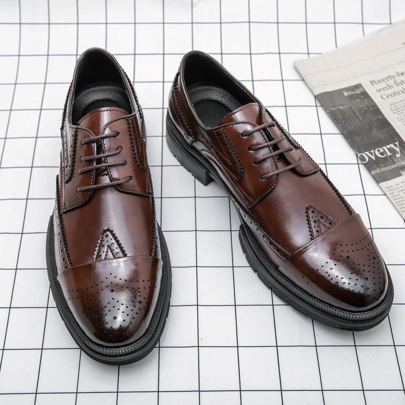 

Кожаная обувь мужская Брок мужская обувь нарядная деловая с круглым носком на толстой подошве увеличивающая рост шнуровка обувь в британском стиле повседневная кожаная обувь 46 коричневый