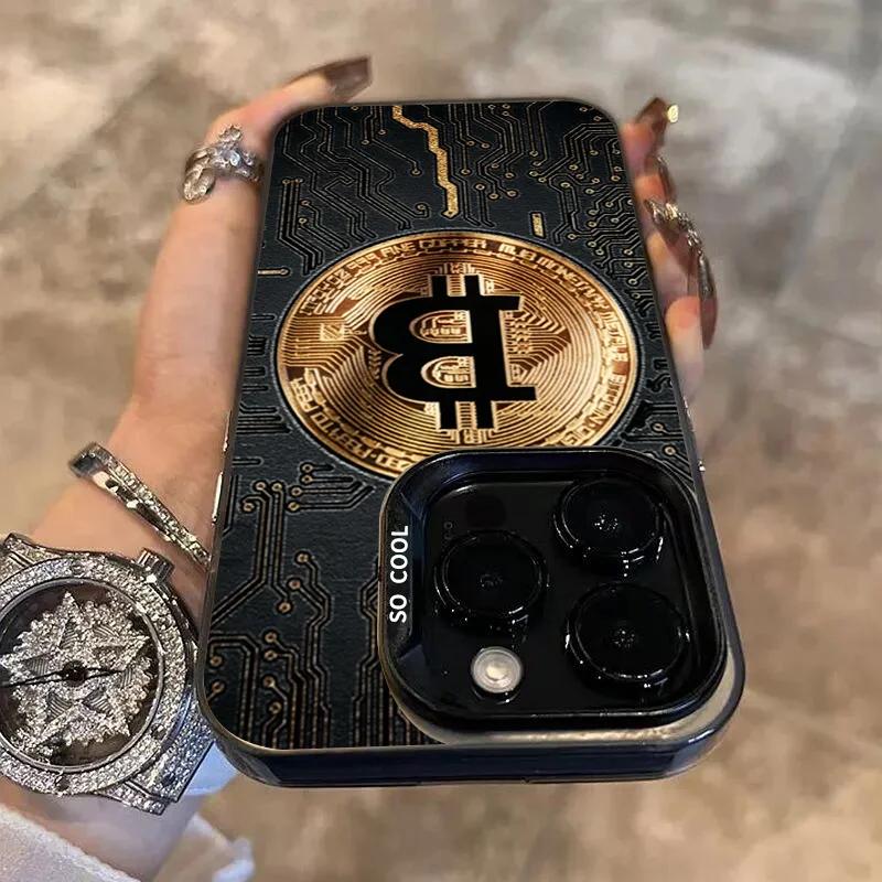 Luxury Bitcoin  Phone Case For  Mi 14T 14 3 12T 13T Pro 11 Lite 5G NE POCO M6 F6 F5 X6 M6 Electroplate Silver IMD Cover