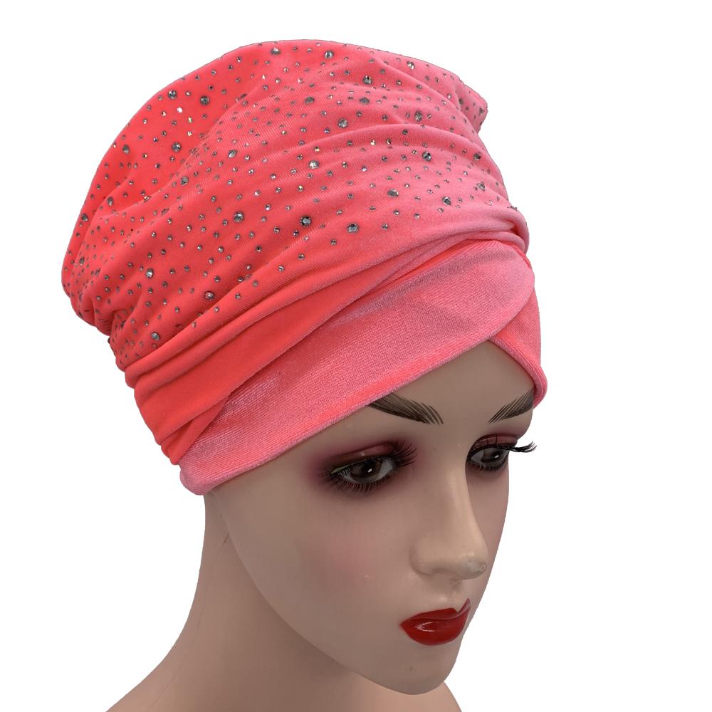 Rhinestone African Head Wraps Scarf Velvet Women'S Turban Caps Muslim Headscarf Bonnet Lady Wrap Head Scarves Turbante Mujer