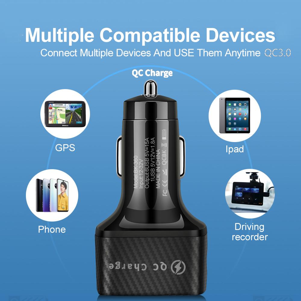 6 Ports USB Car Charger QC 3.0 Quick Charge Phone Charger For Cars 33W Fast Charger  For iPhone 13 12 11 Samsung Xiaomi