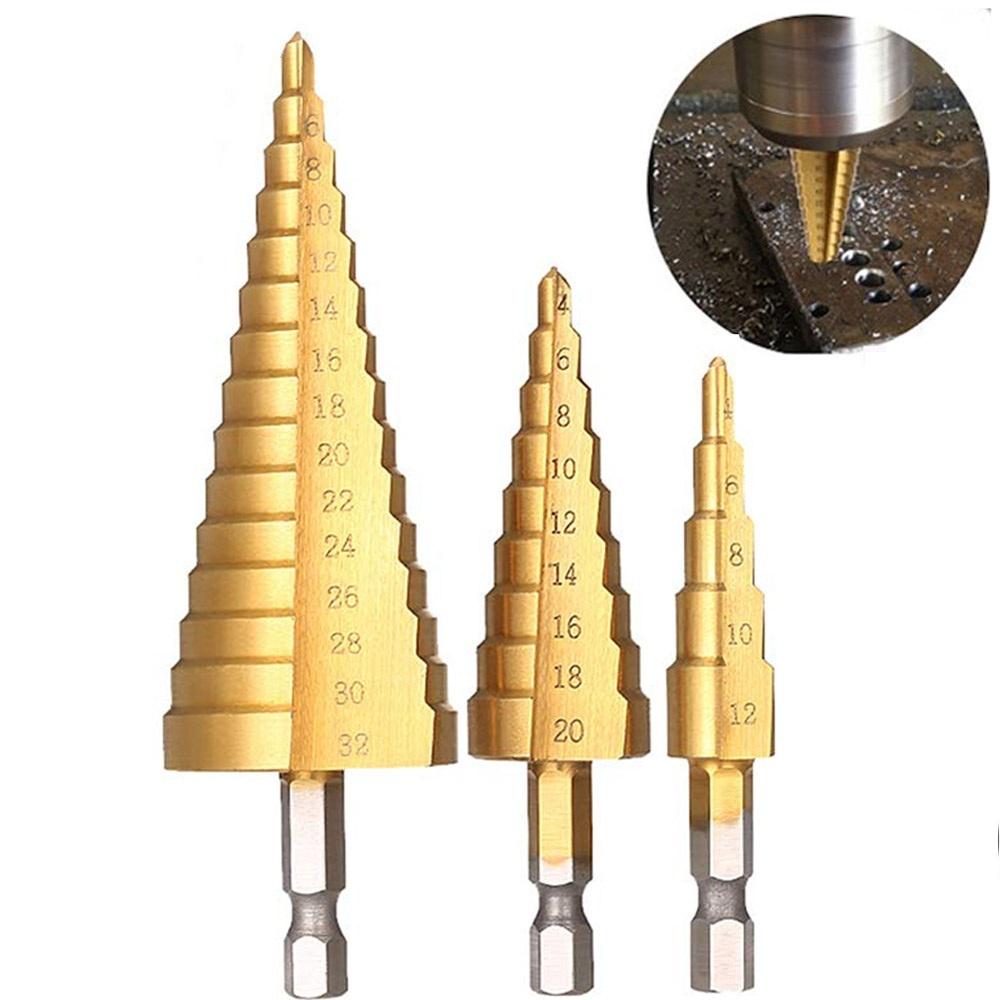 Hex Shank 3pcs Step Drill Bit Electric Tool Hole Cutting for Hole Drilling Aluminum Bronze
