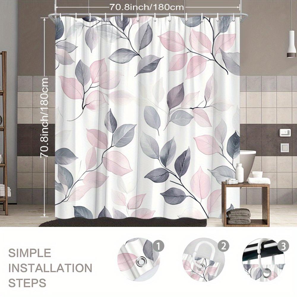 1 Stück Pastellfarbenes Blatt-Duschvorhang - Rosa, Lavendel, Grau & Weiß Botanisches Design mit 12 Haken, 70,8x70,8 Zoll, Modernes Badezimmer