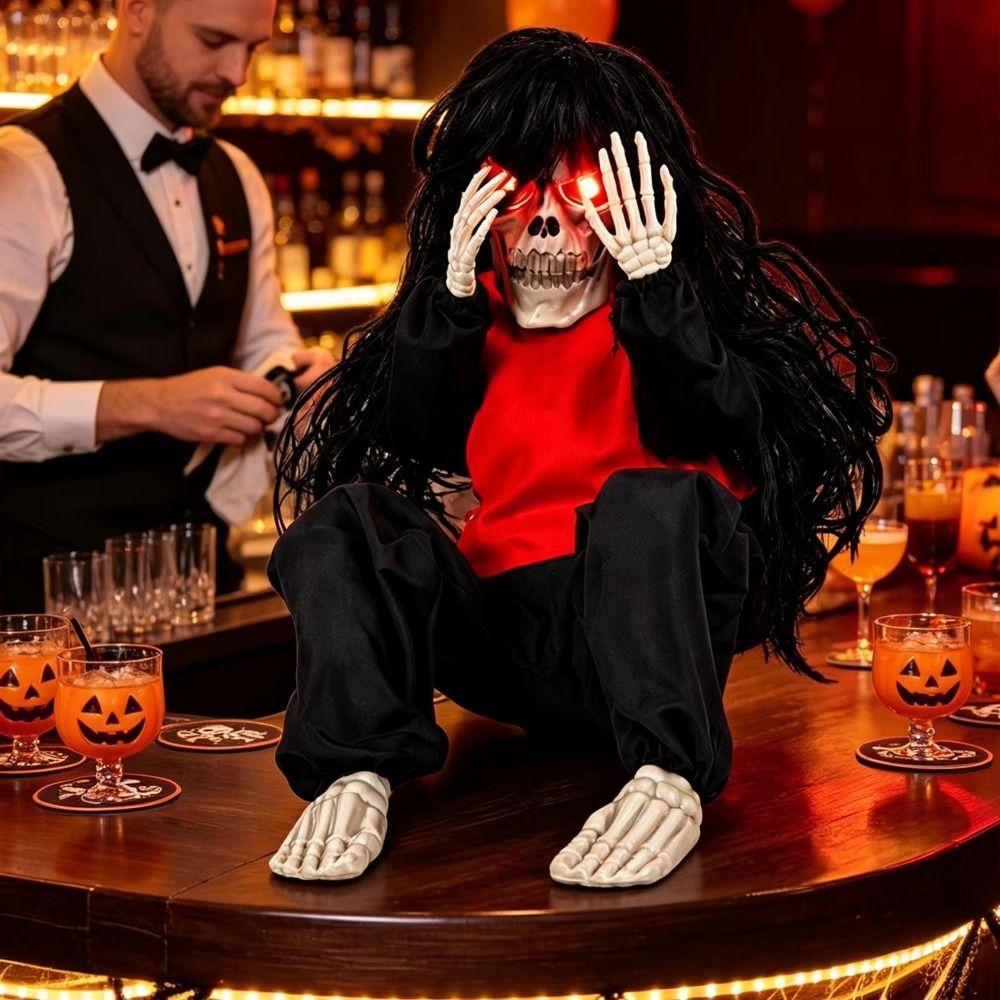 Eerie Sound Crying Skeleton Vibrating Motion Haunted House Decor Ghost Prop Bar Decoration