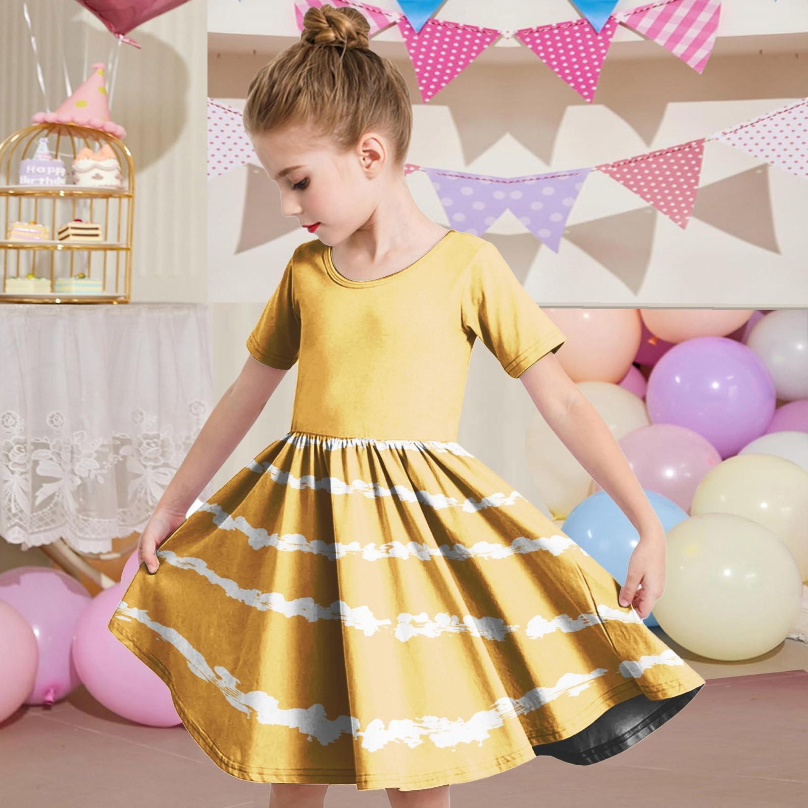 

Летнее платье для девочек, платье для малышей, однотонное повседневное платье-футболка с коротким рукавом А-силуэта 160 жёлтый