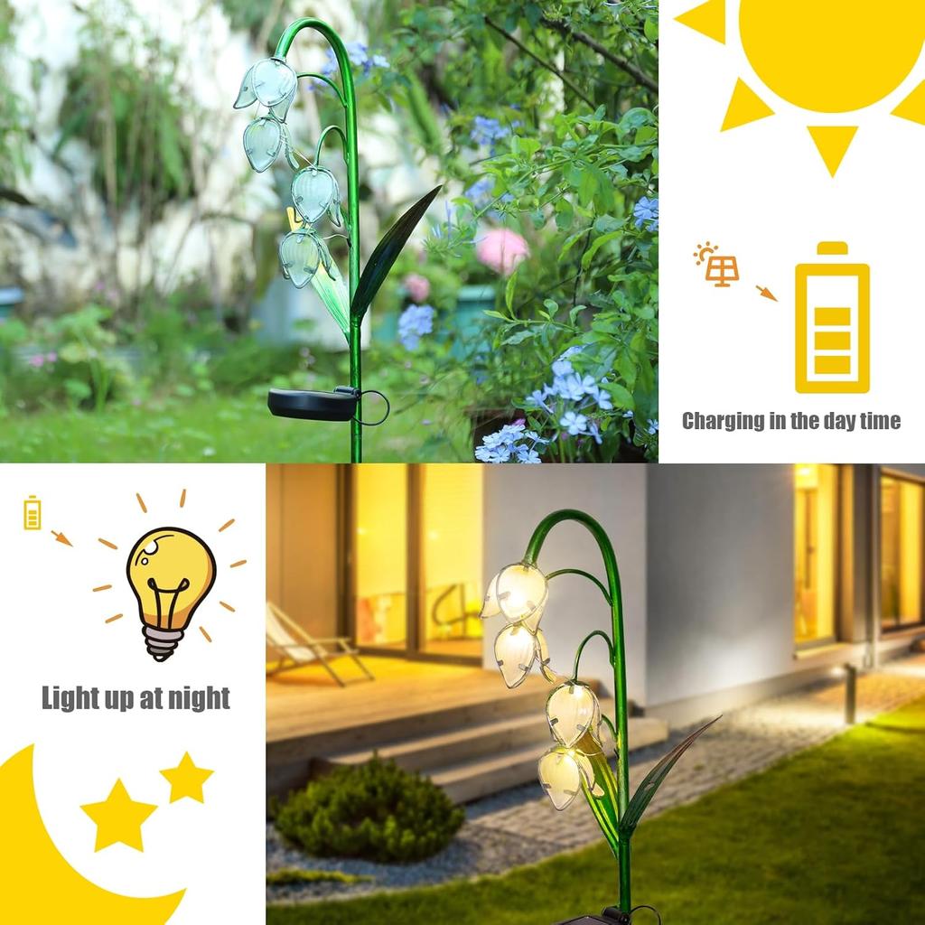 Solar Garden Decor Stake Outdoor Light Glass Flower Stake for Yard Lawn Decor Backyard Decorations