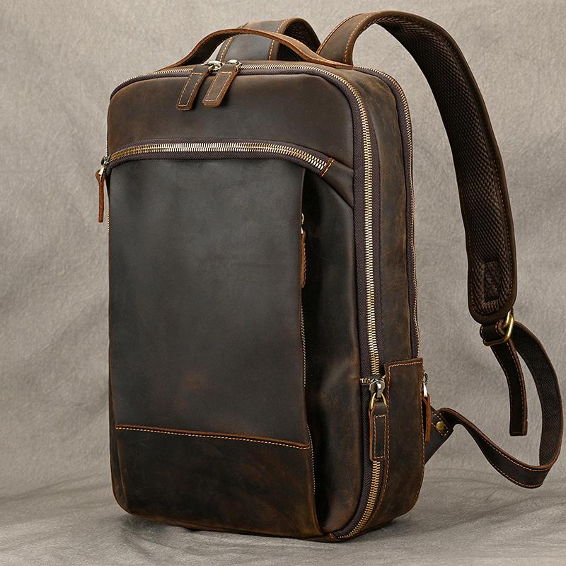 Fashion Design Leather Backpack for Men Genuine Leather Male Bagpack Travel Bag Large Capacity Computer Backpack Laptop Bag 15.6