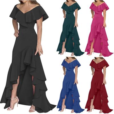 Fashion Women's V-Neck Split Ruffle Irregular Elegant Dress
