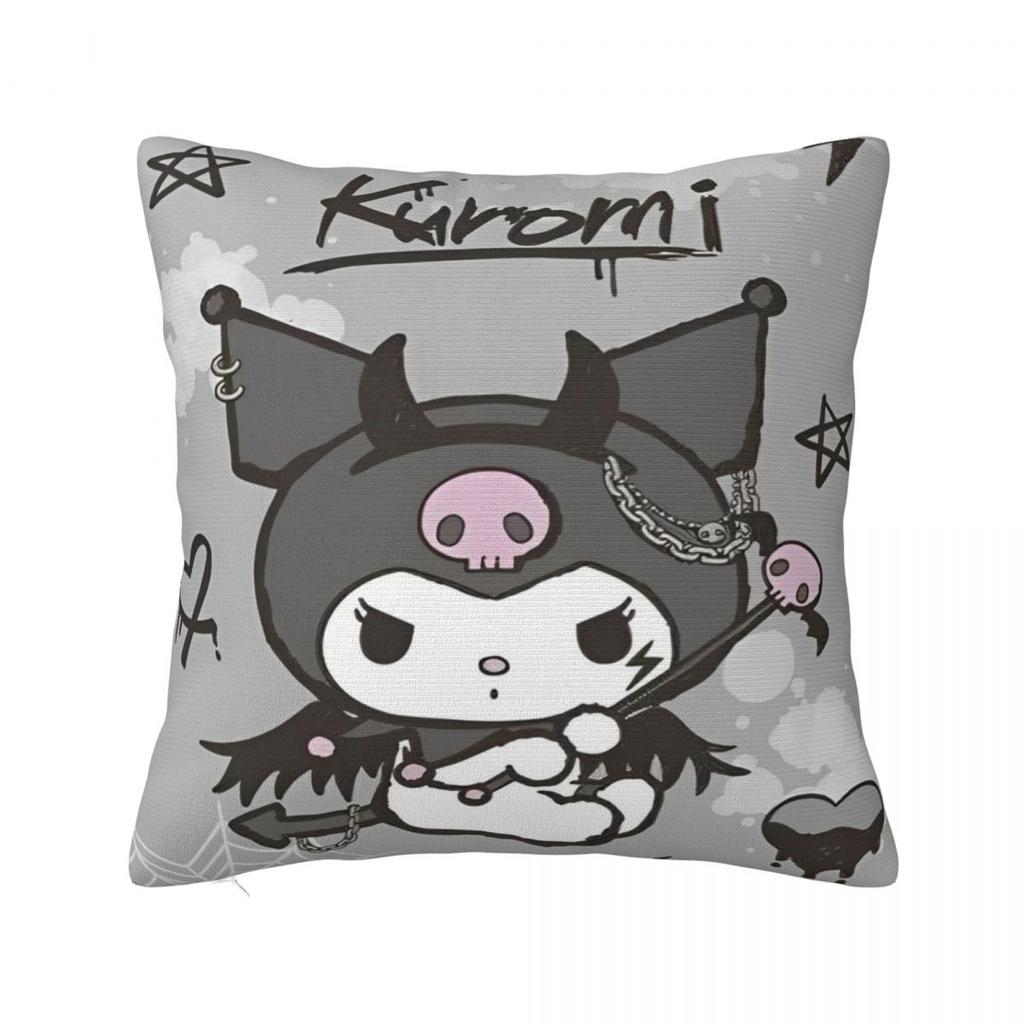 Black Kuromi Bat Skull Cartoon Square Pillow Cases Cushion Covers Funny Zippered Decor Pillowcase for Home 45x45cm
