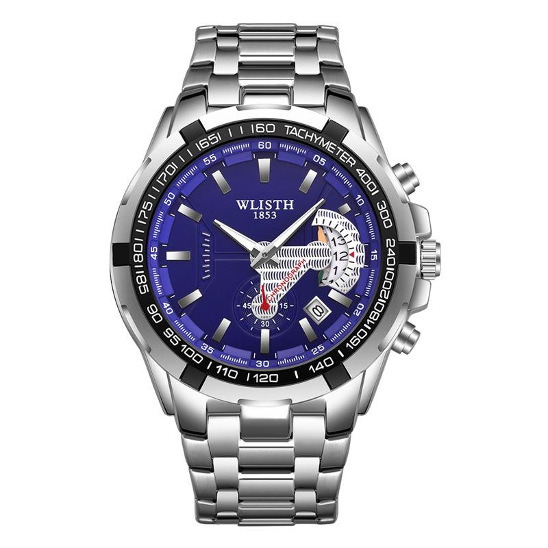Trendy Multi-Functional Luminous Large Dial Men s Casual Sports Steel Band Quartz Watch