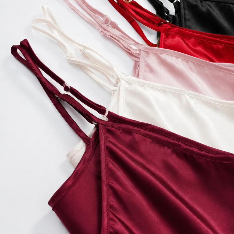 Women Satin Nightdress Sleeveless V Neck Spaghetti Strap Mini Sleep Dress For Home Summer Lounge Wear With Shiny Solid Color And Adjustable Straps