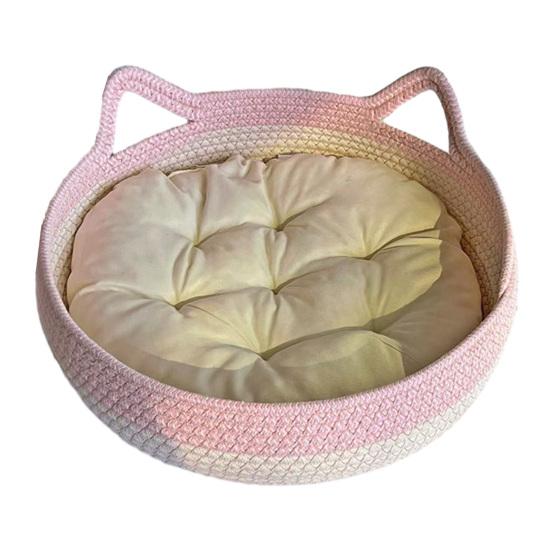 Cat Bed Basket Cotton Rope Woven Pet Bed for Indoor Cats Scratchable Round Pet Sleeping Basket for Cats Puppies Rabbits