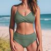 Solid Color Sexy Crossover Soft Cup Bikini - European and American Style Women's Swimwear