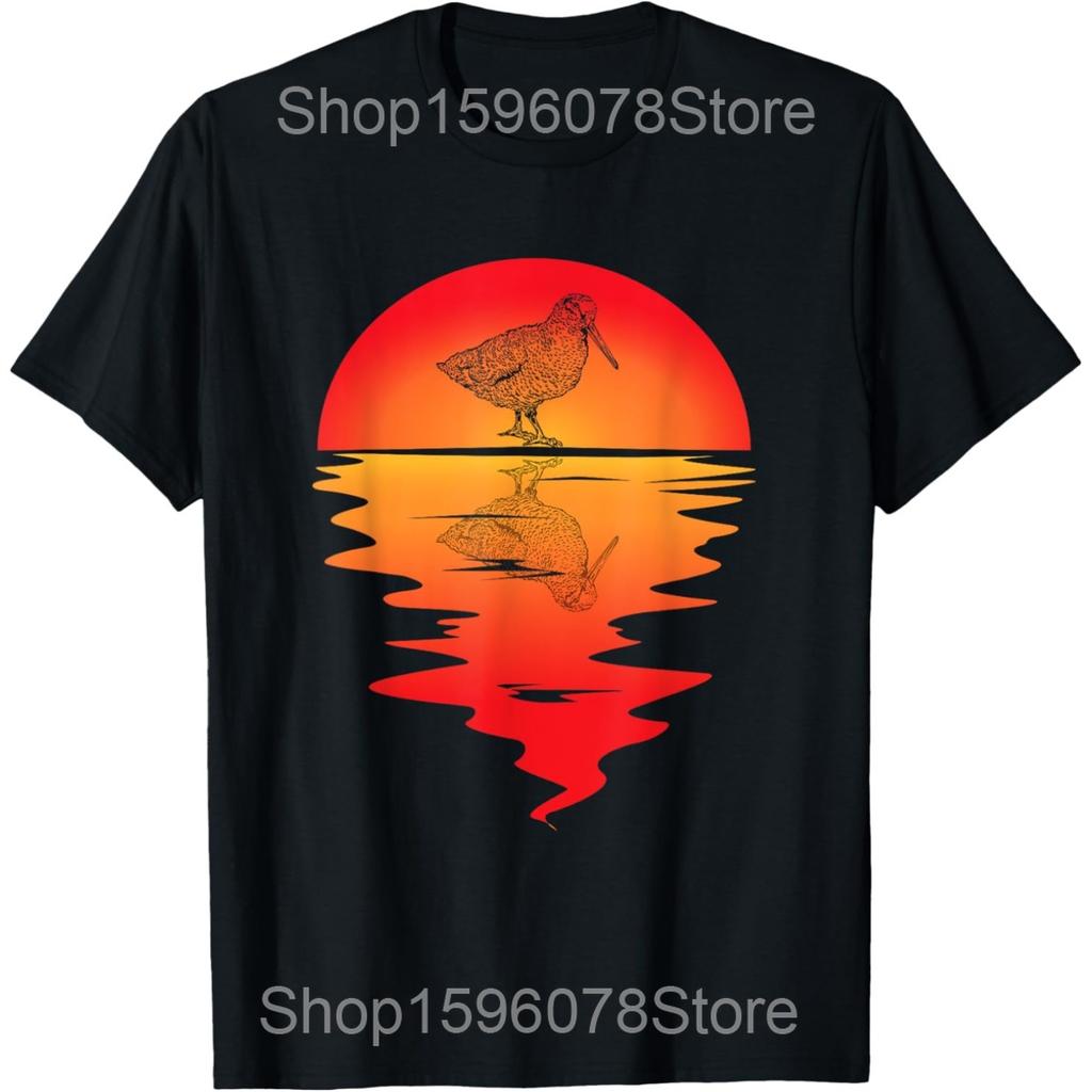 Woodcock Bird Vintage Sunset Woodcock Hunting T Shirts Men Women Pure Cotton Humor Tee Shirt Short Sleeve Unisex Loose Clothing