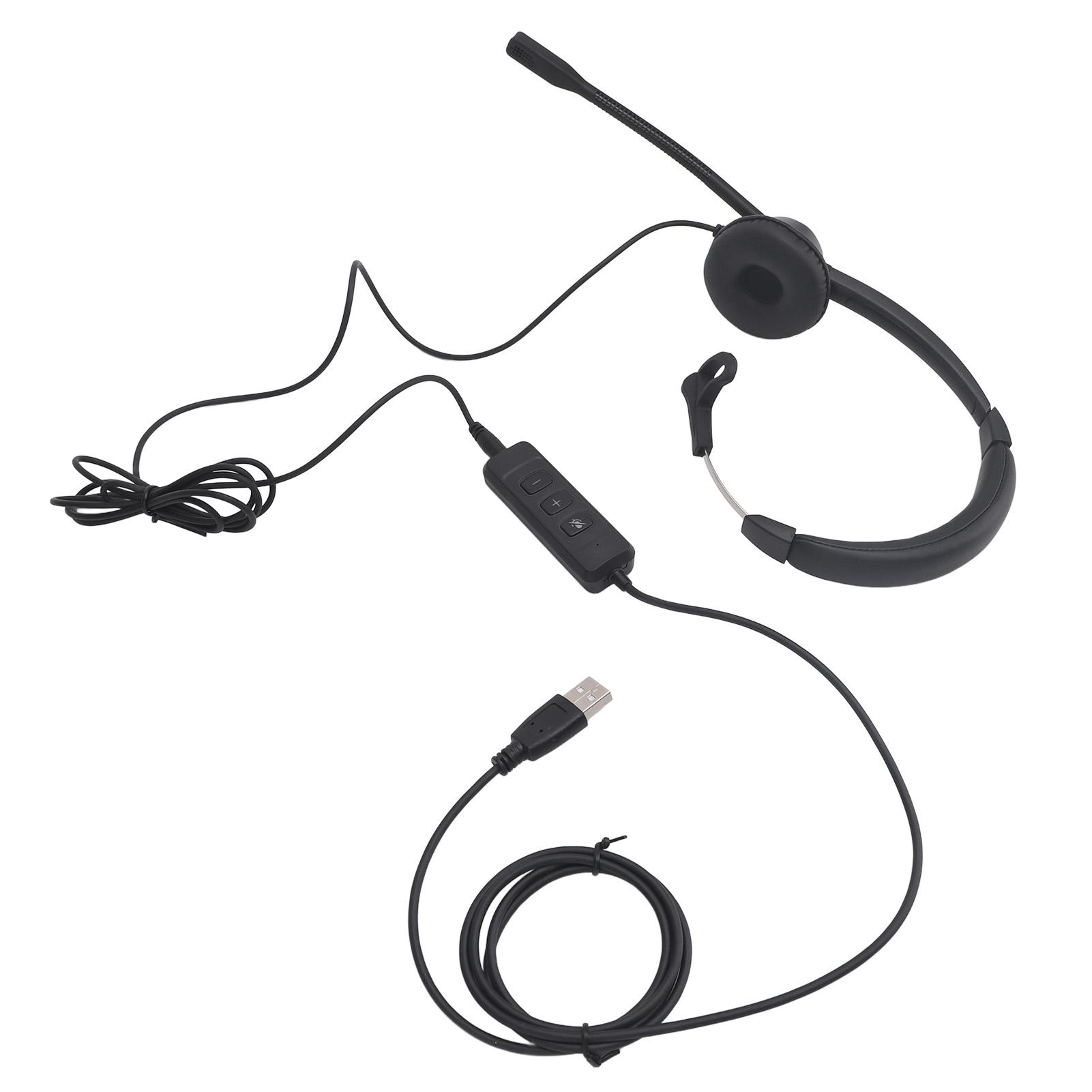 

Телефонная гарнитура, черная, проводная, с шумоподавляющим микрофоном, USB-гарнитура с одним ухом и USB-разъемом