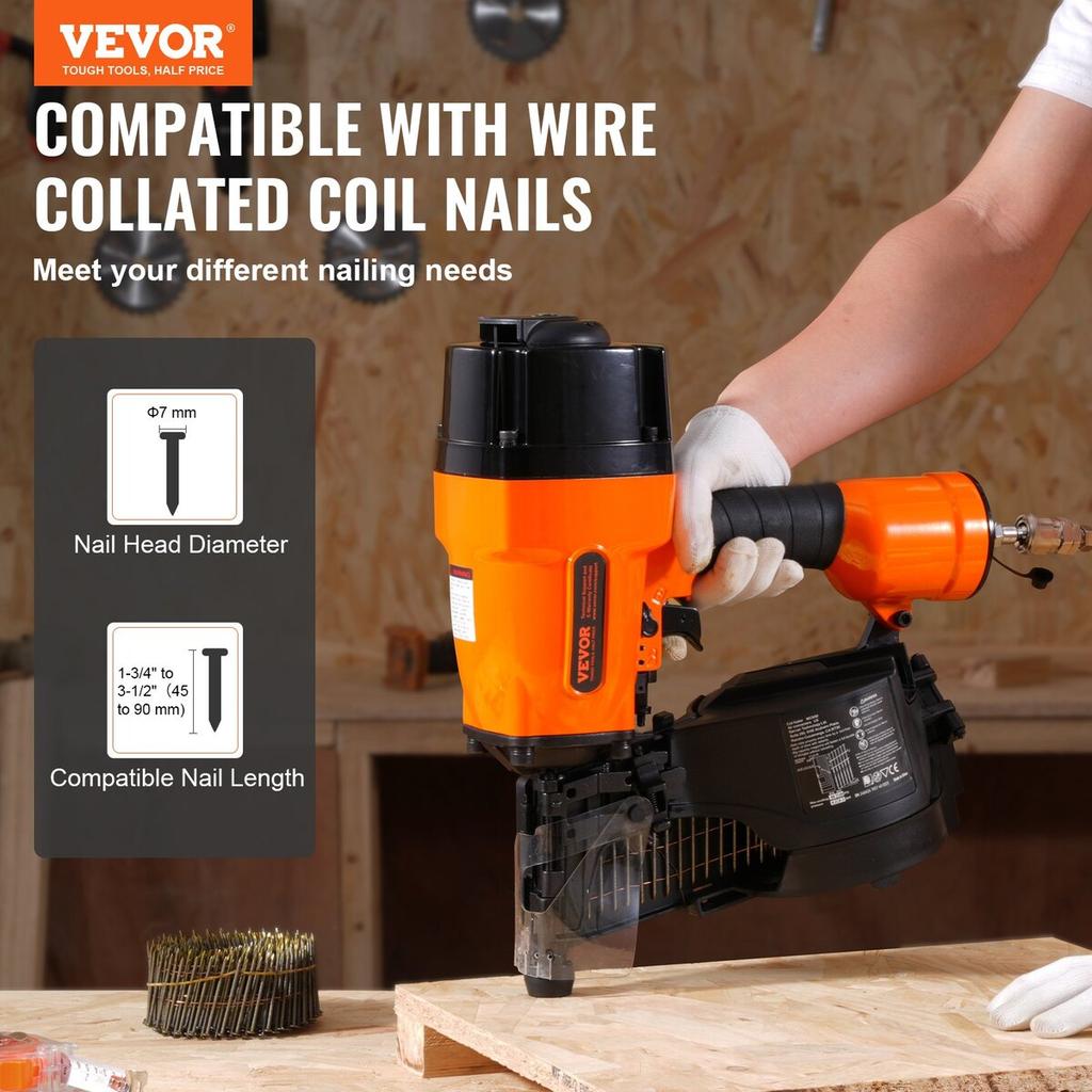 MCN90 Coil Framing Nailer 1-3/4" to 3-1/2" 15 Degree Pneumatic Nail Gun