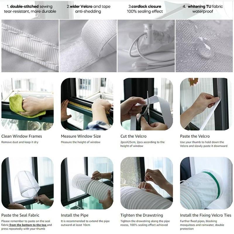 Portable  Conditioner Window Seal,500CM AC Casement Window Seal Kit, Hot  Stop  Exchange Guards with Zip and Adhesive Fastener Works with Tumble Dryer
