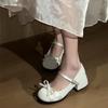 Hochwertige dickabsatzige kleine Lederschuhe für Damenfrühling, vielseitiger College-Stil mit Schleife, Mary Jane Schuhe