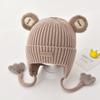 Zimní čepice na ochranu uší Teplá Hrubá Pletená Roztomilý Medvídek Dětská Proti chladu Bavlněná Podšívka Šněrování Kojenecká Batolecí Čepice Beanie
