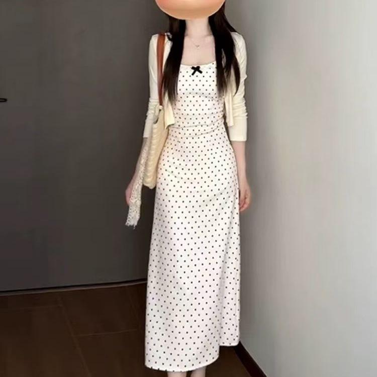 2026 Women's Polka Dot French Sling Dress – Stunning Summer Waist-Cinching Petite Outfit