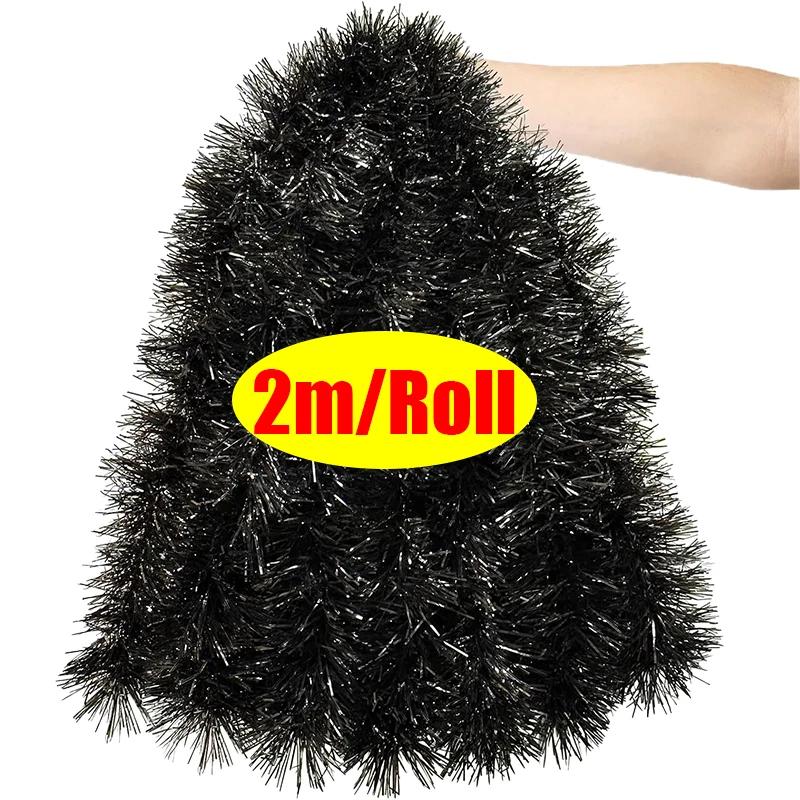 

30/2m Halloween Blackl Tinsel Garland Cane Ribbon Christmas Wreath DIY Xmas Tree Ornaments New Year Party Decoration Wholesale 2m- (1roll)