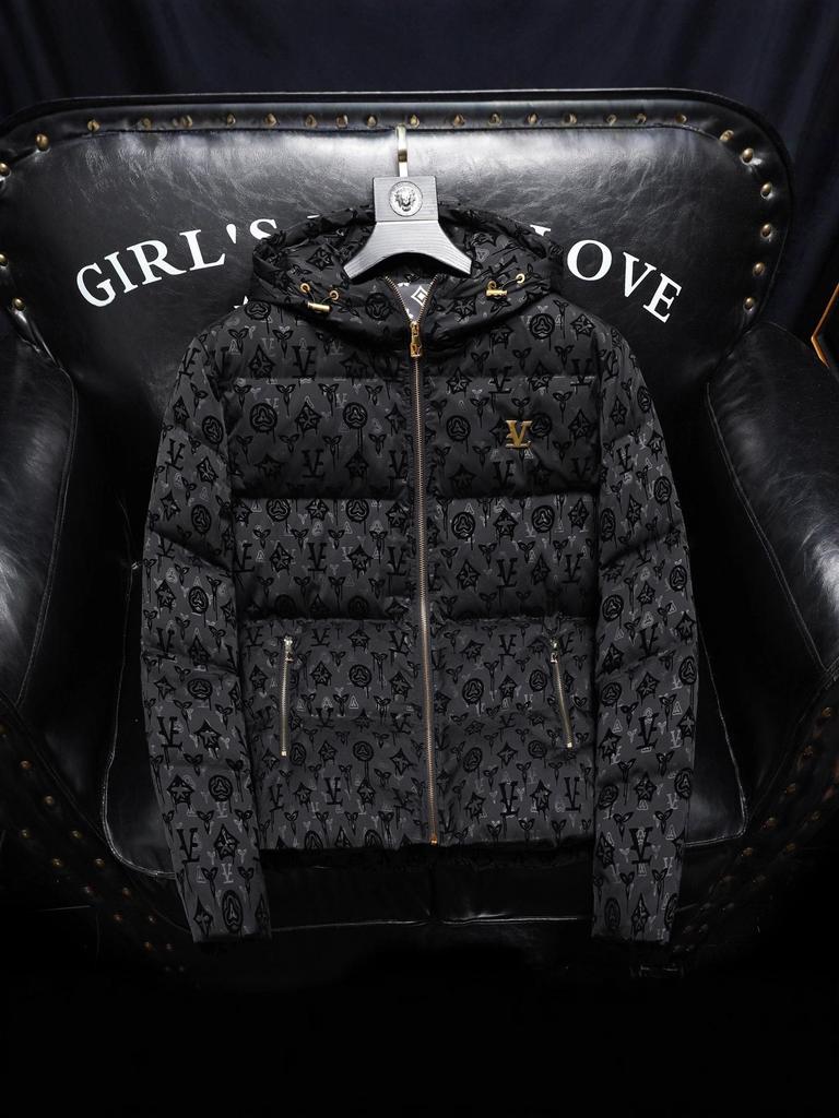 Europäische Trendmarke Herren Winter Dicke Kapuzenenten Daunenjacke - Leichter Luxus Bedrucktes Design