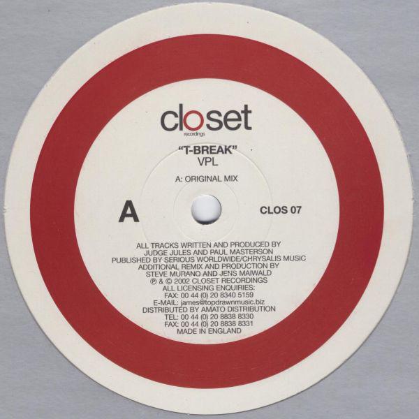 

12inch Record VPL - T-Break CLOS07 Closet Recordin 2002 UK Dance & Electronica Used