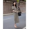 Demana Women's Summer V-Neck Striped Puff Sleeve Knit Dress