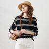 Women's Round Neck Striped Linen Blend Long Sleeve Loose Fit Top