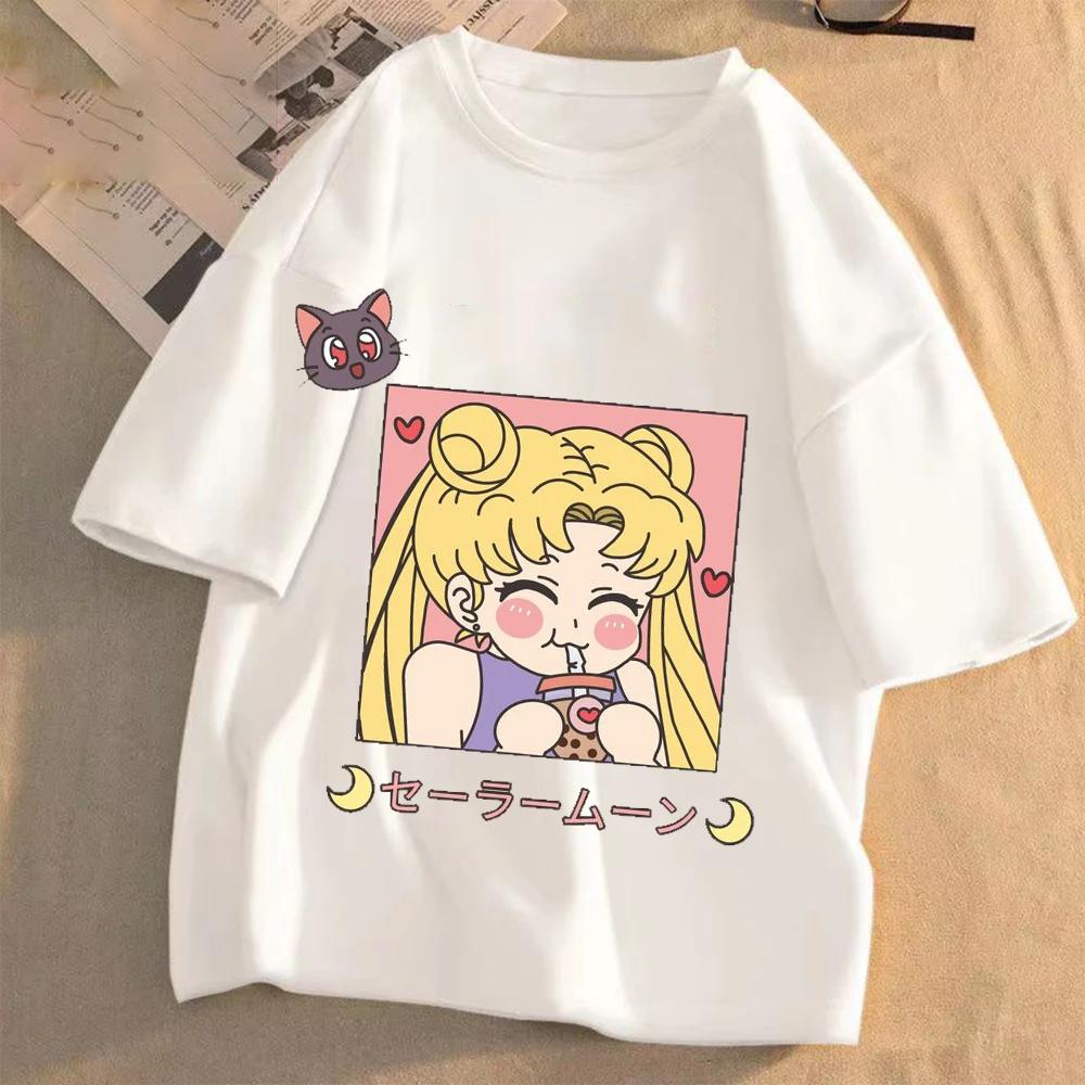 Sailor Moon Women Anime Casual T-shirt Summer Adult Cartoon Cute Tees Round Neck Printed Clothing Short Sleeve Fashion Tops Gift