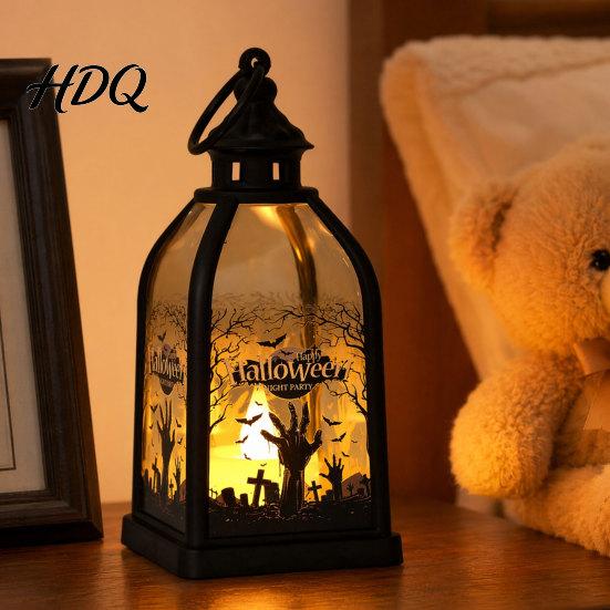 Halloween Decorations Candle Lantern, Decorative Spooky Witch Skeleton Pumpkin Tabletop Decoration Light for Haunted House, Front Porch, Gothic