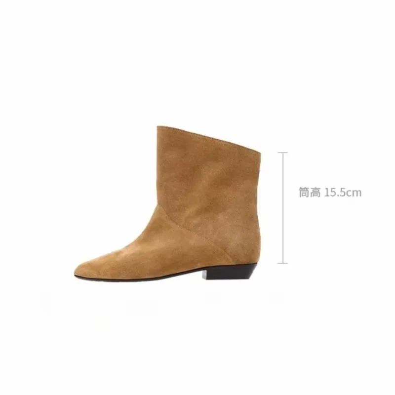 Fashion New Fashion Black Lazy Pleated Cow Suede Ankle Boots Autumn Winter Round Head Low-heel Short Plush Warm Women Boot Size 34-43