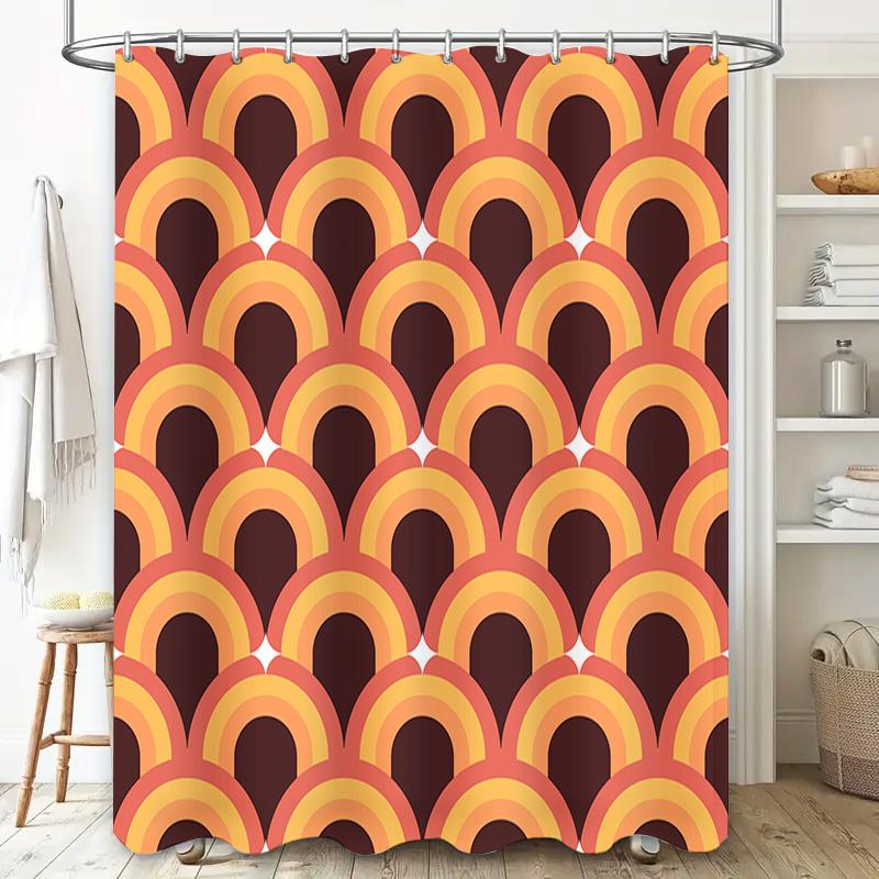 Vintage Bath Shower Curtain Retro Style Waves Pattern Decoration for Home Bathroom Decor, Polyester Fabric 3D Printing Waterproo