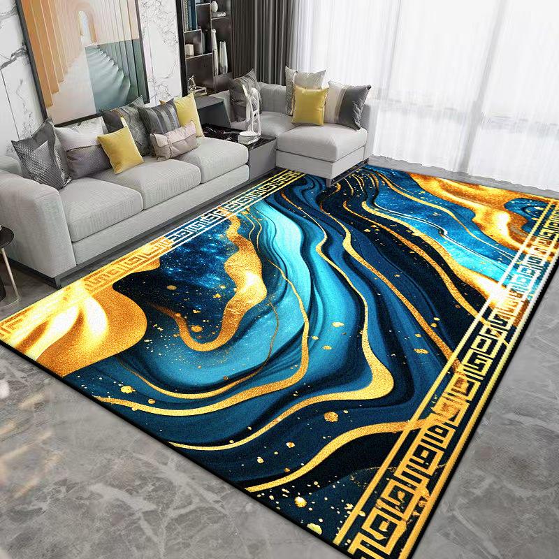 Luxury Golden Border Large Living Room Carpet Soft Non-slip Coffee Tables Mat Easy Clean Abstract Style Lounge Decor Rug Flannel